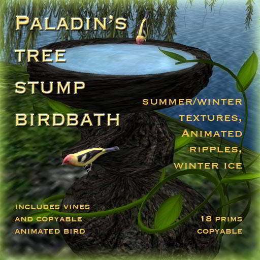 Paladin's Tree Stump Birdbath
